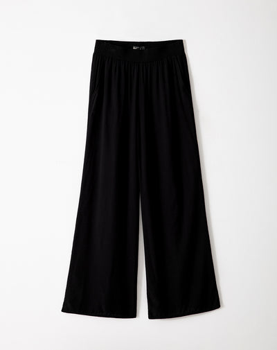 Pantalón wide leg tiro medio negro mujer