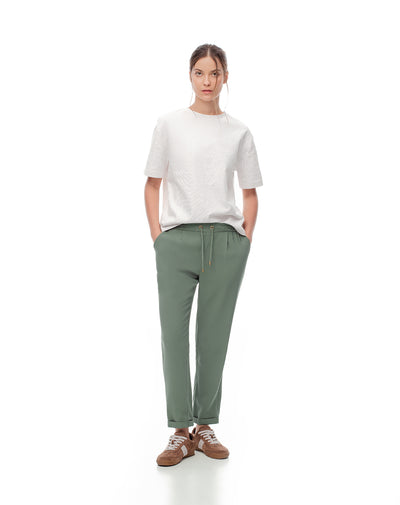 Pantalón tiro medio con cordón de ajuste verde para mujer