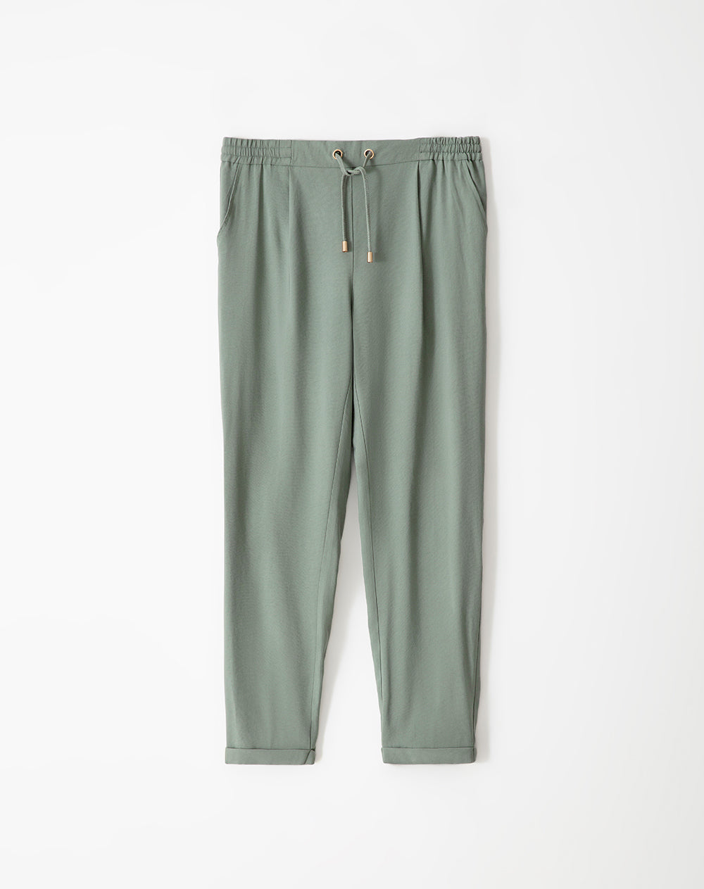 Pantalón tiro medio con cordón de ajuste verde para mujer
