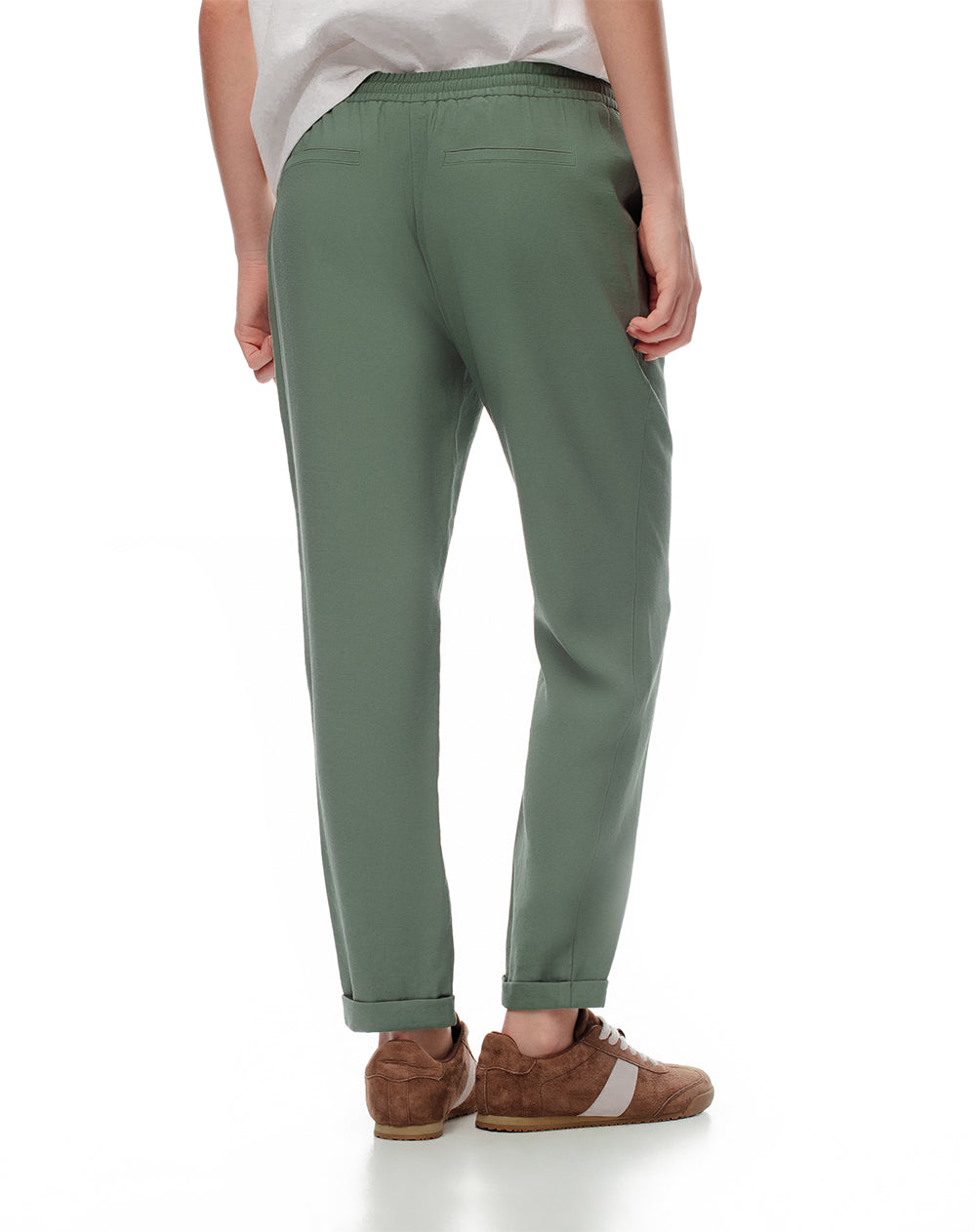 Pantalón tiro medio con cordón de ajuste verde para mujer
