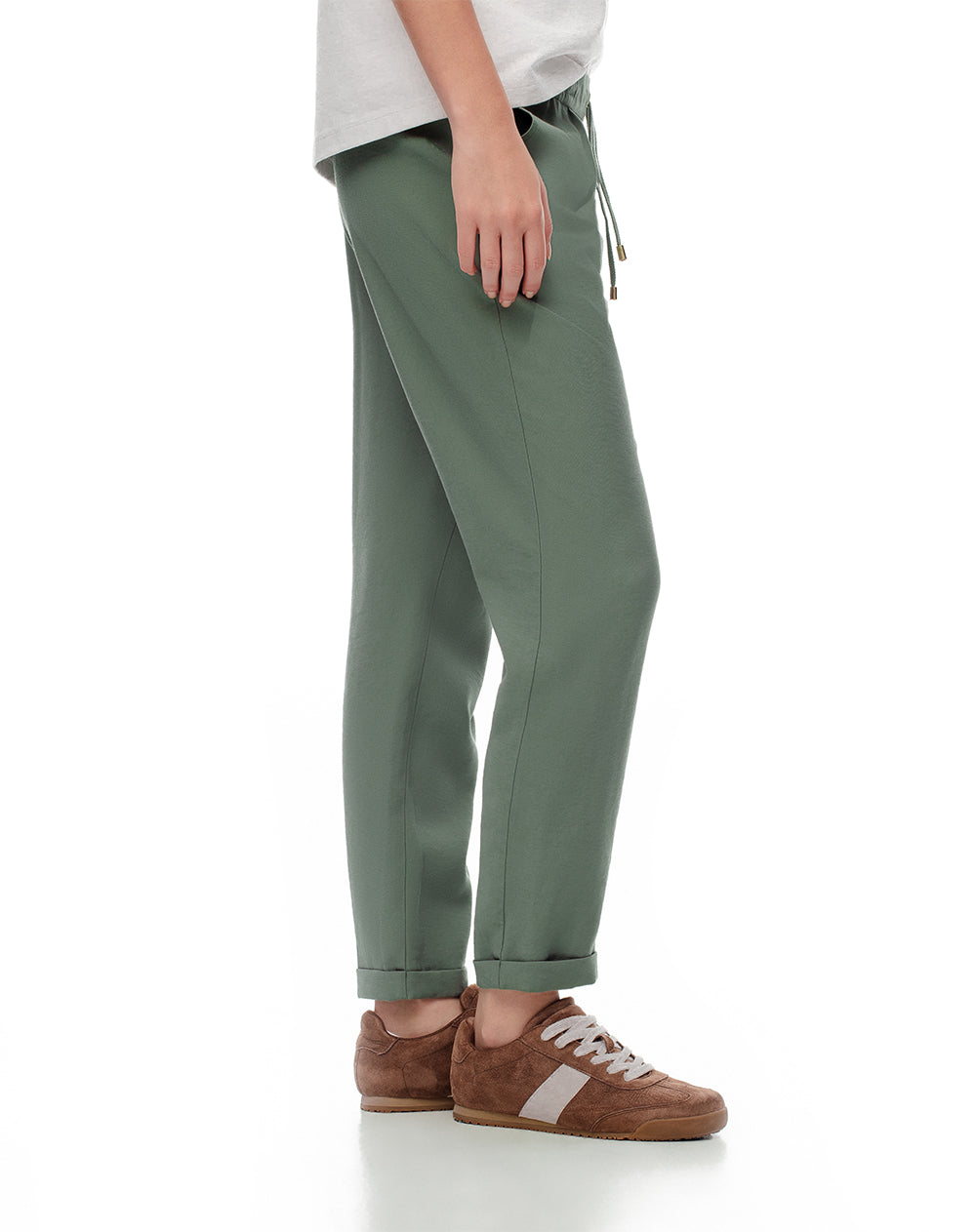 Pantalón tiro medio con cordón de ajuste verde para mujer