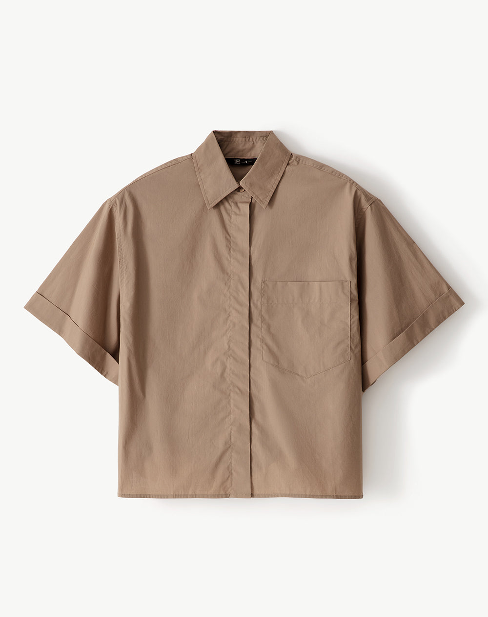 Camisa manga corta oversize algodón café mujer