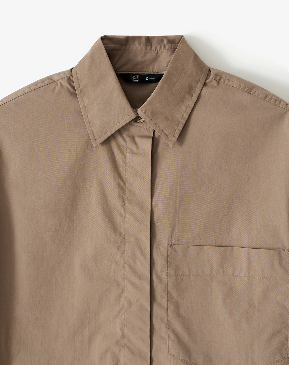 Camisa manga corta oversize algodón café mujer