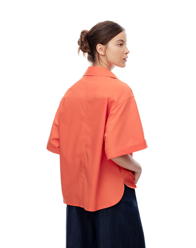 Camisa manga corta oversize algodón naranja mujer