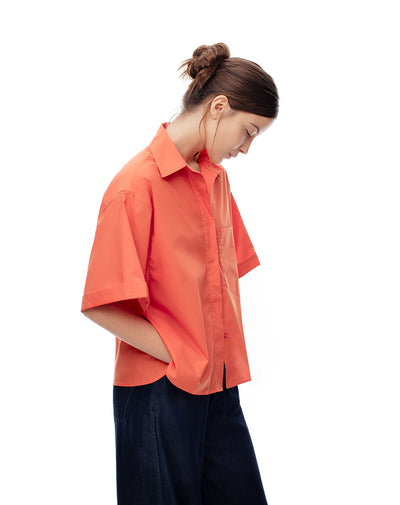 Camisa manga corta oversize algodón naranja mujer
