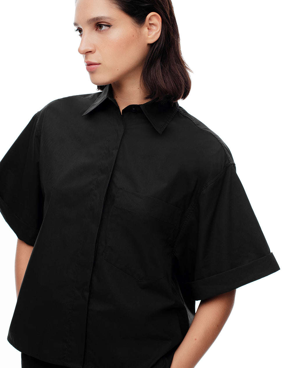 Camisa manga corta oversize algodón negra mujer