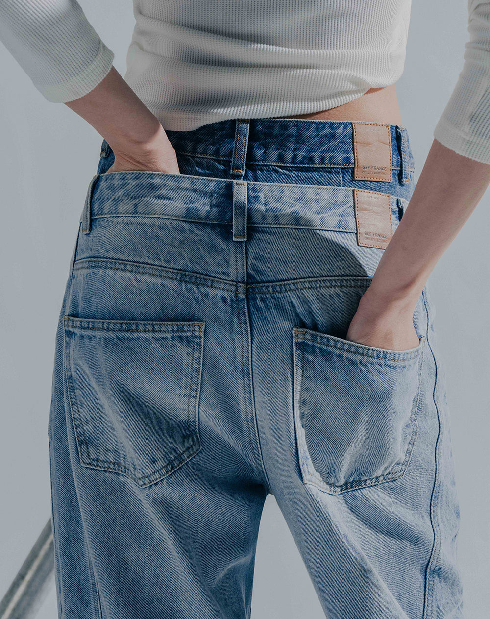 Jean wide leg tiro alto dobladillo índigo claro mujer