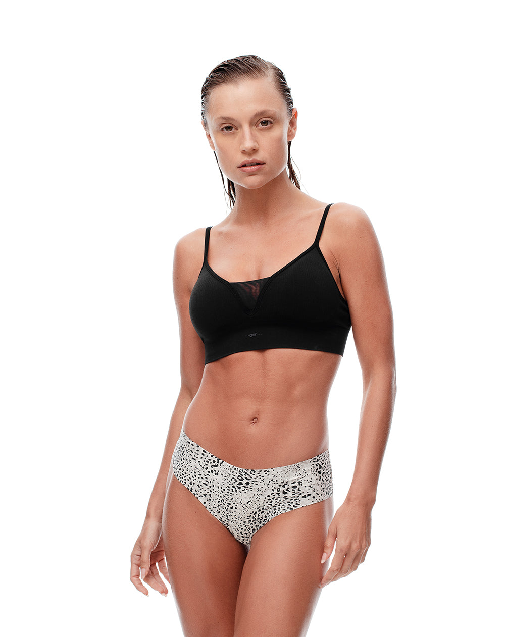Panty boxer en punto tiro medio crudo estampado