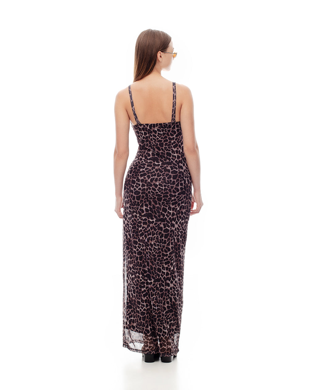 Vestido largo cafe estampado