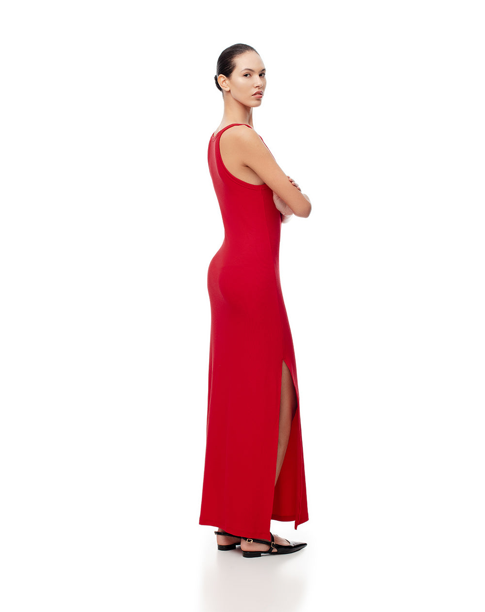 Vestido largo en rib rojo