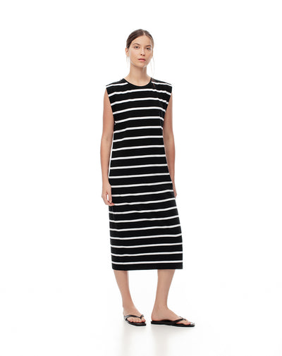 Vestido medio recto algodón rayas mujer