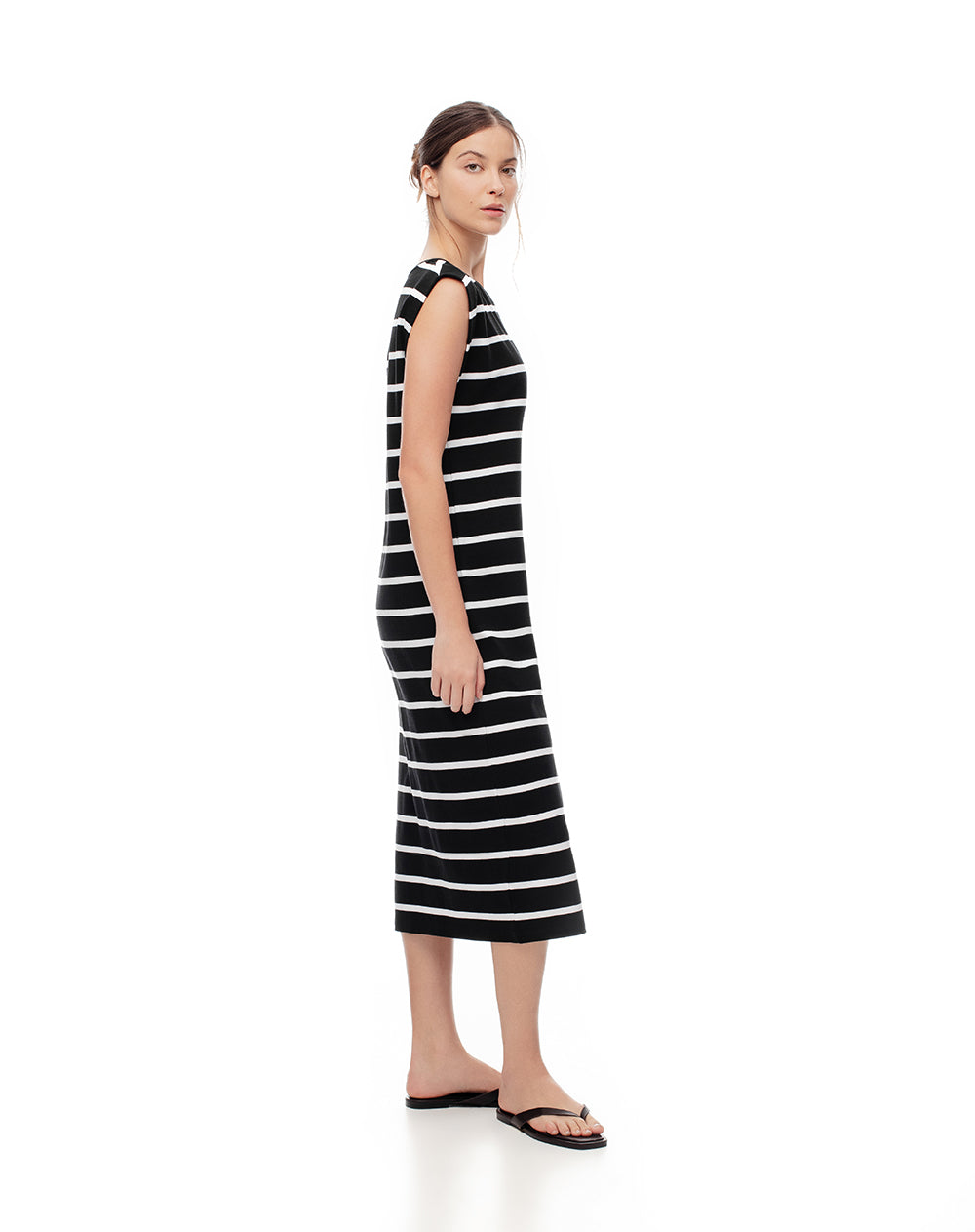Vestido medio recto algodón rayas mujer