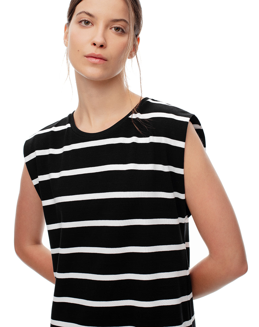 Vestido medio recto algodón rayas mujer