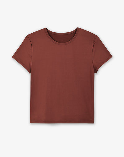 Camiseta slim fit manga corta café