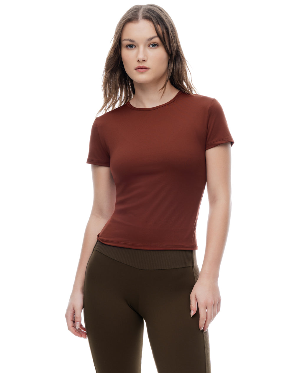 Camiseta deportiva secado rápido café mujer