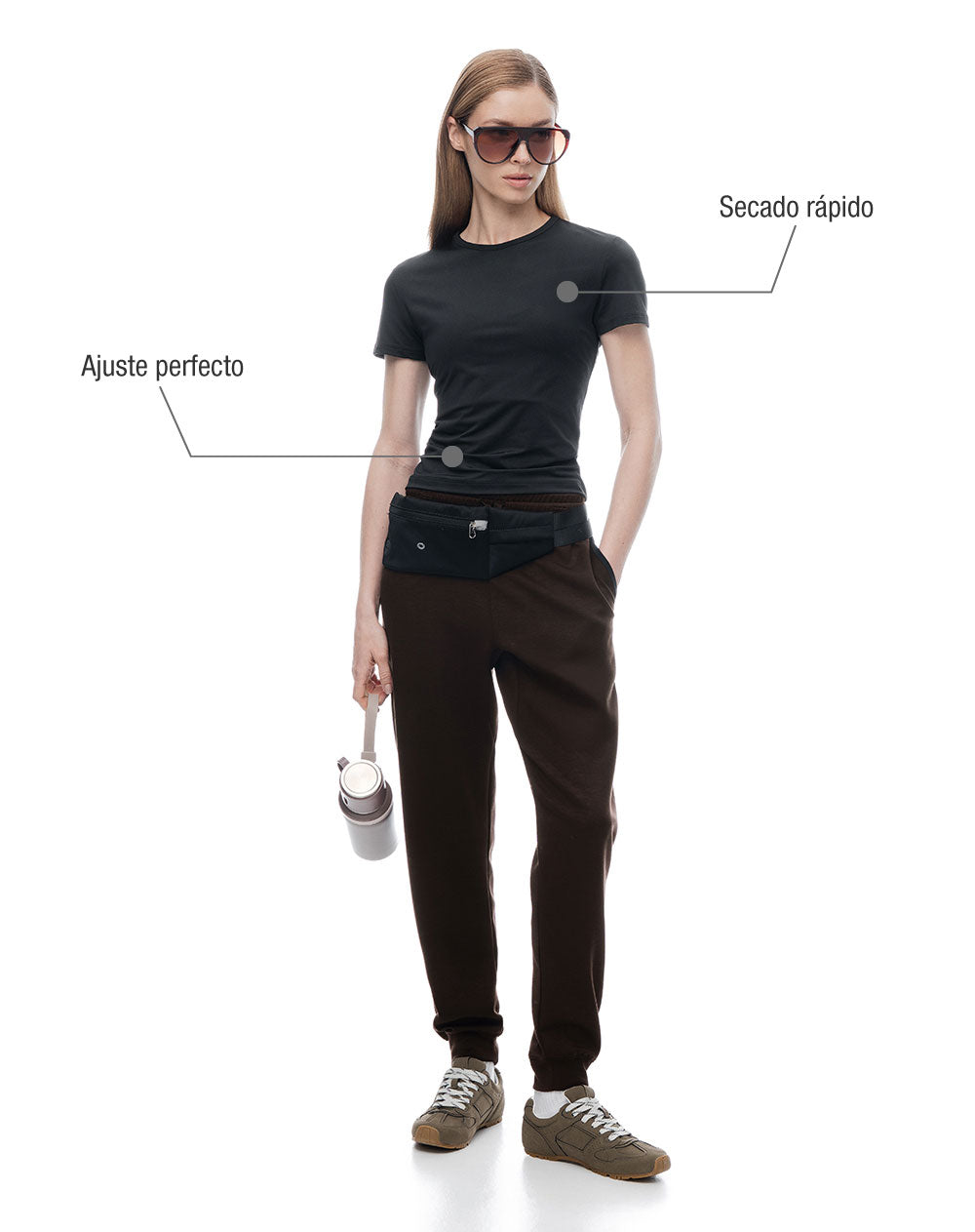 Camiseta deportiva secado rápido negra mujer
