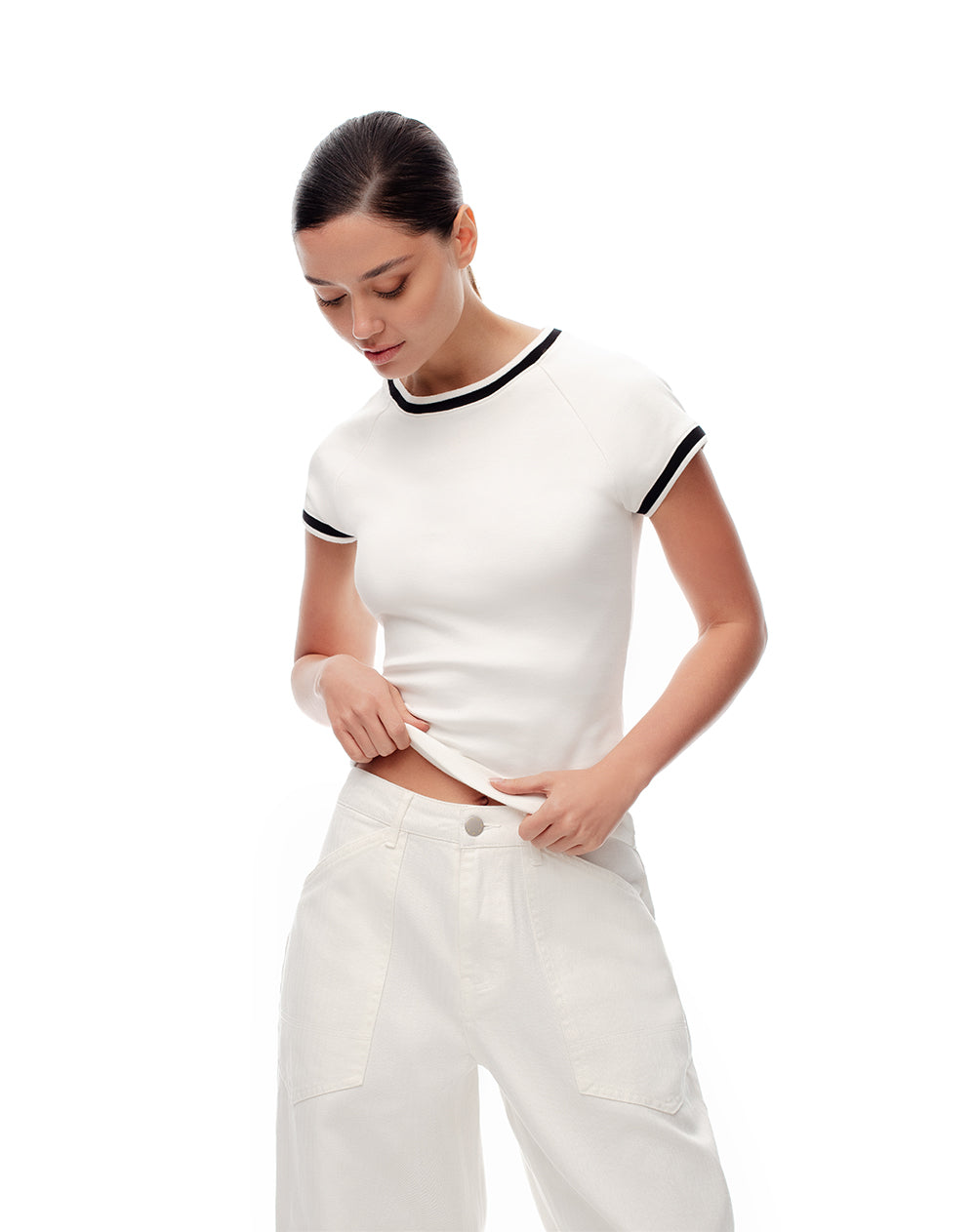 Pack x2 camiseta slim algodón blanco + negro mujer