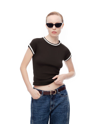 Camiseta slim algodón chocolate mujer