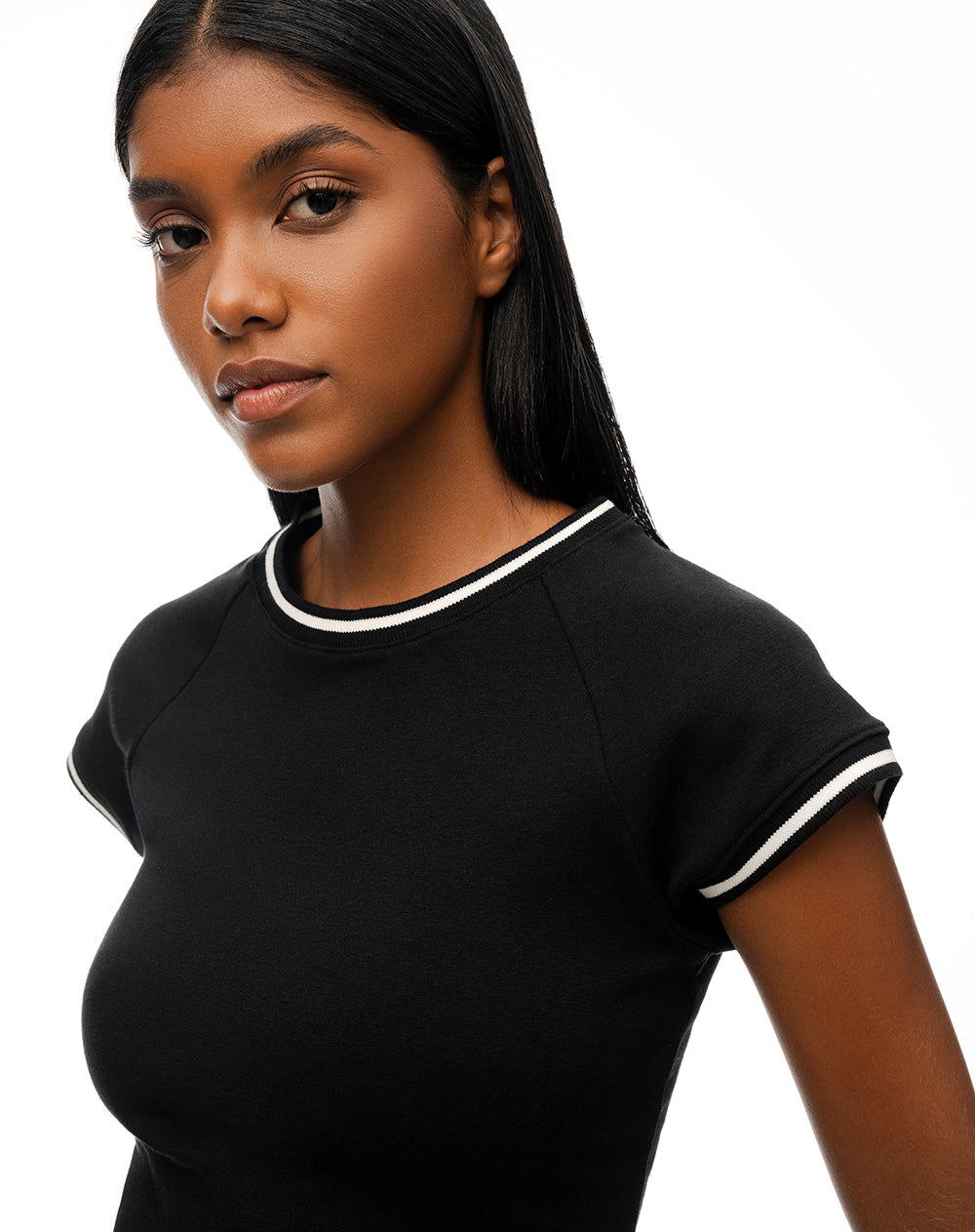 Camiseta slim algodón negra mujer