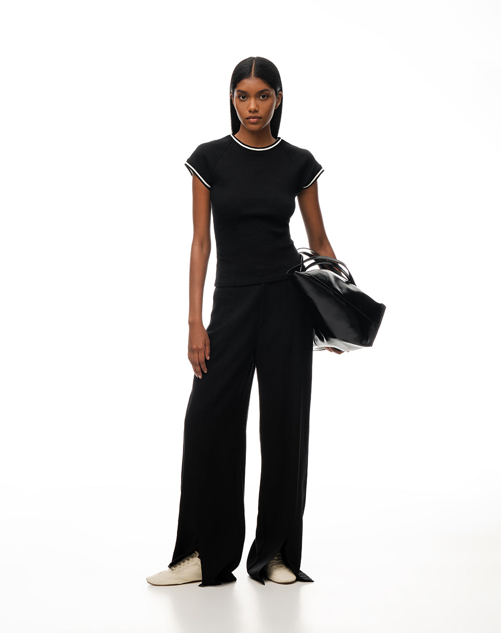 Camiseta slim algodón negra mujer
