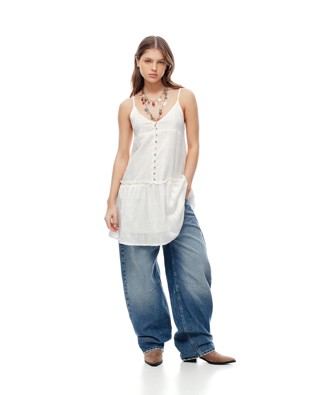 Vestido corto fit & flare blanco mujer