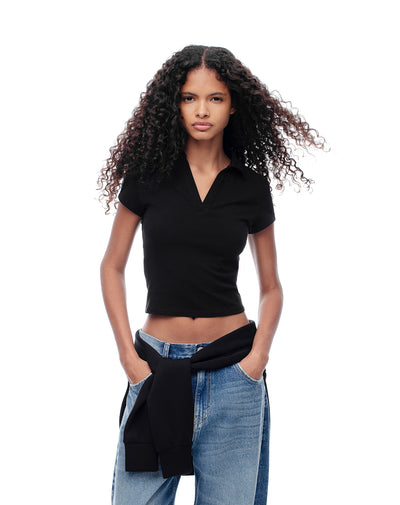 Polo slim algodón negra mujer