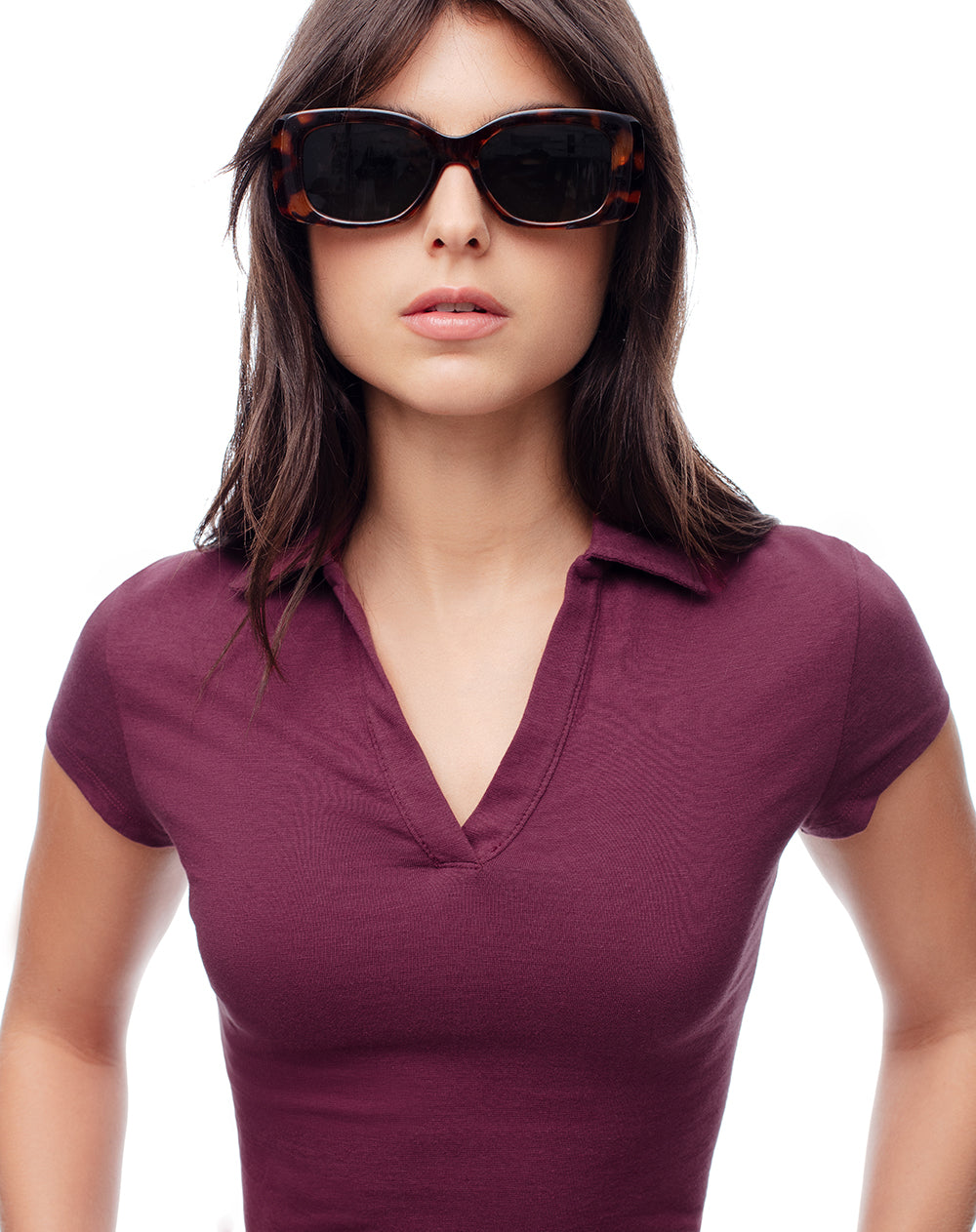 Polo slim algodón vino tinto mujer