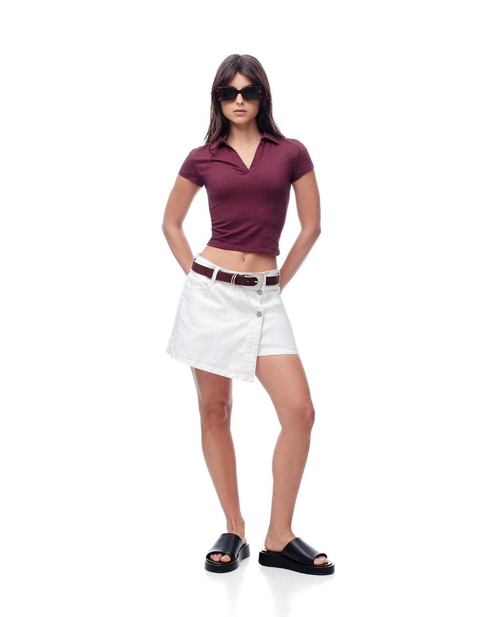 Polo slim algodón vino tinto mujer
