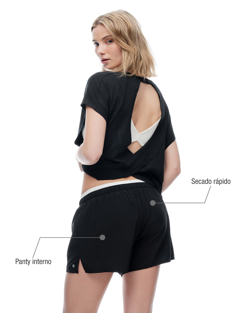 Camiseta + short deportivo negro mujer