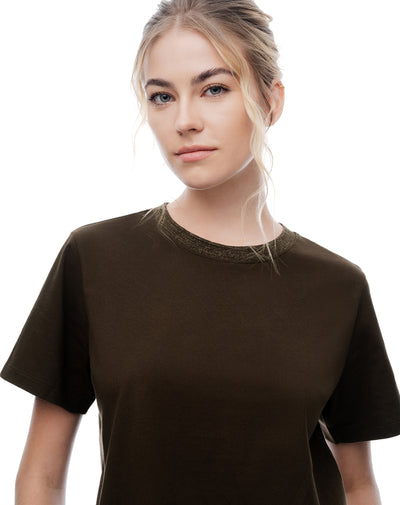 Camiseta regular manga corta chocolate mujer