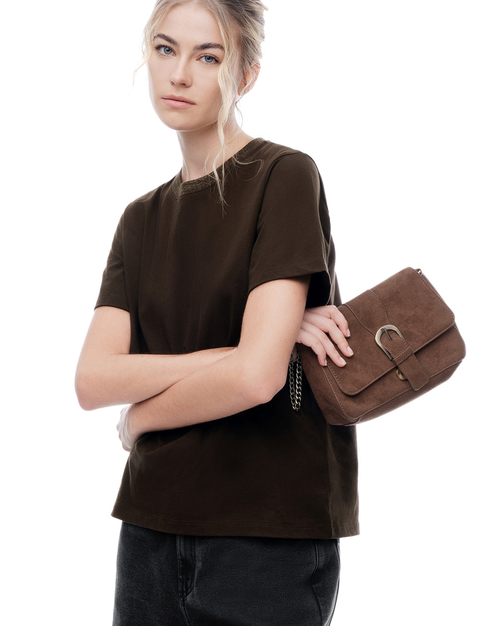 Camiseta regular algodón chocolate mujer