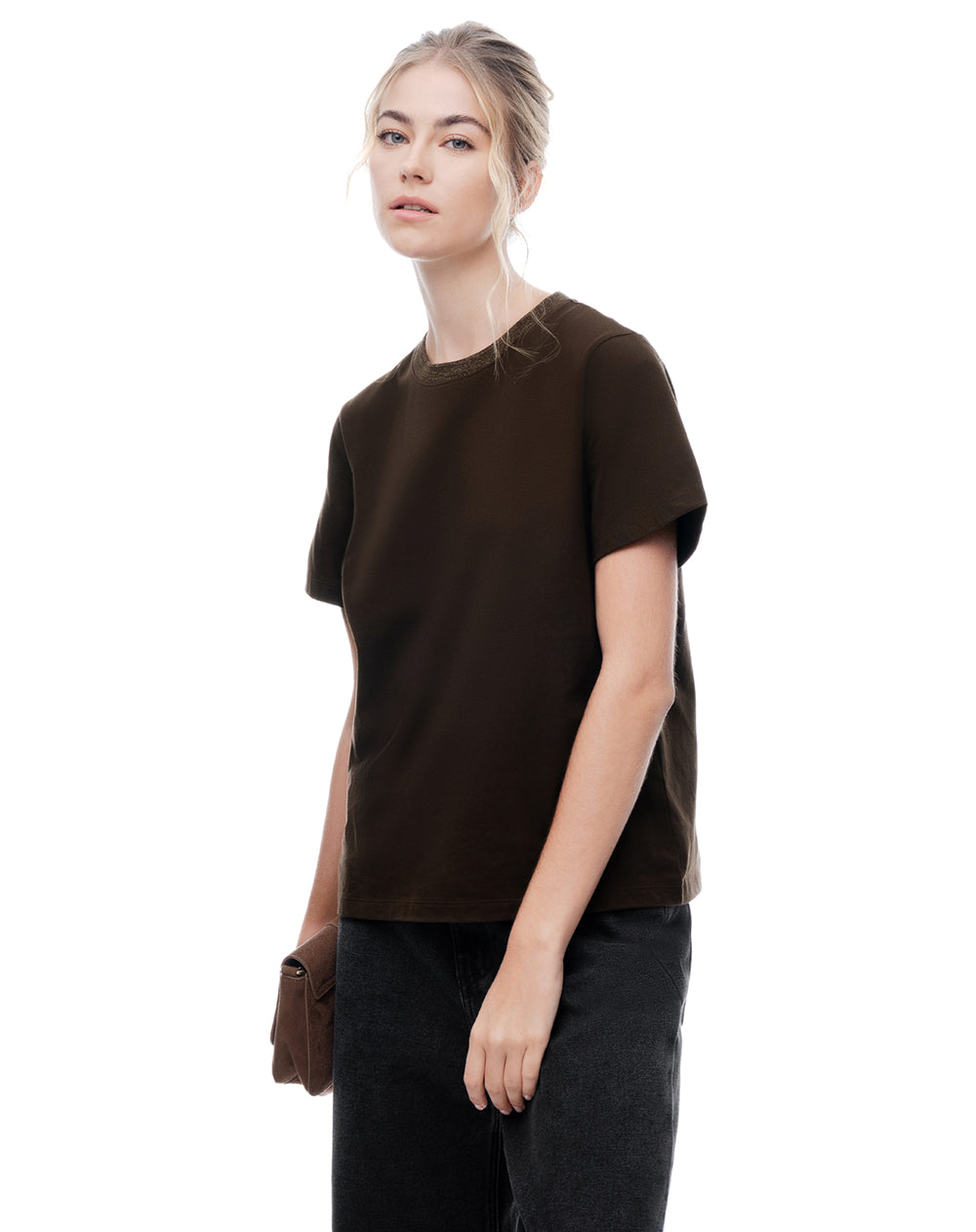 Camiseta regular algodón chocolate mujer