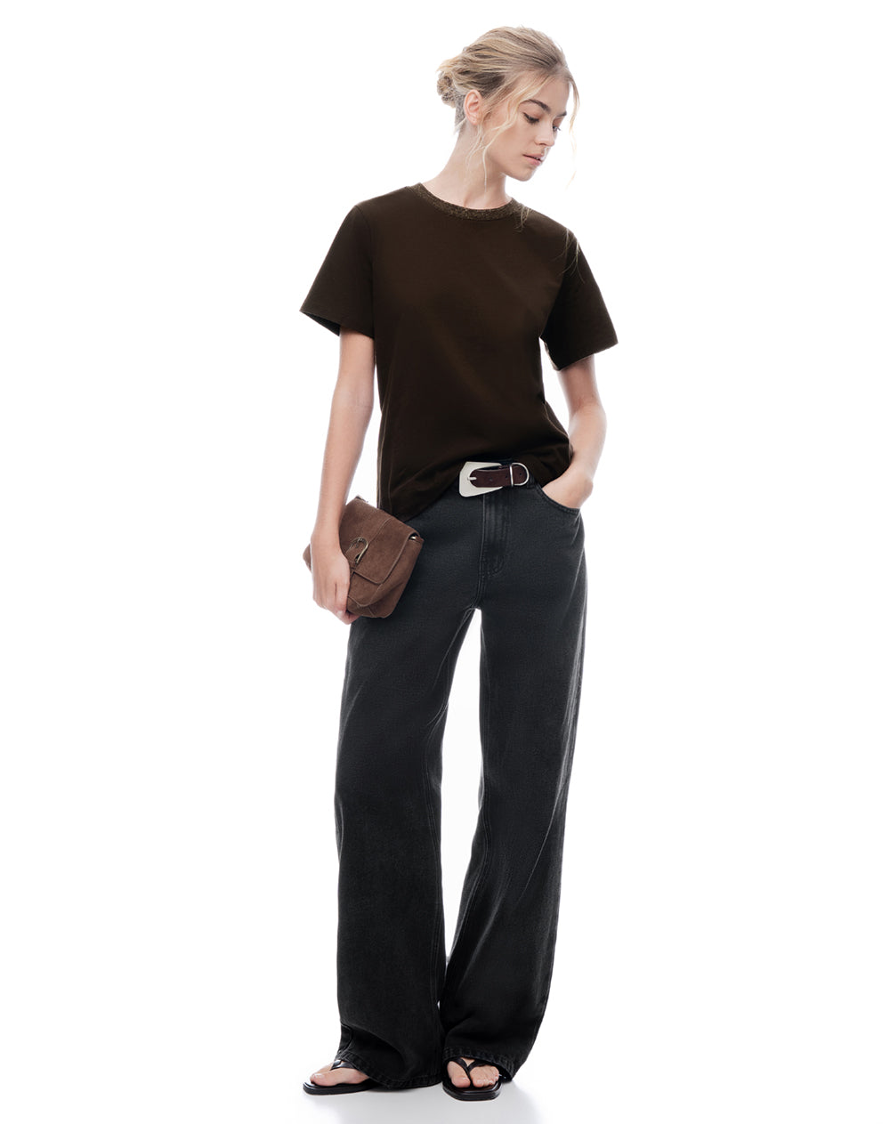 Camiseta regular algodón chocolate mujer