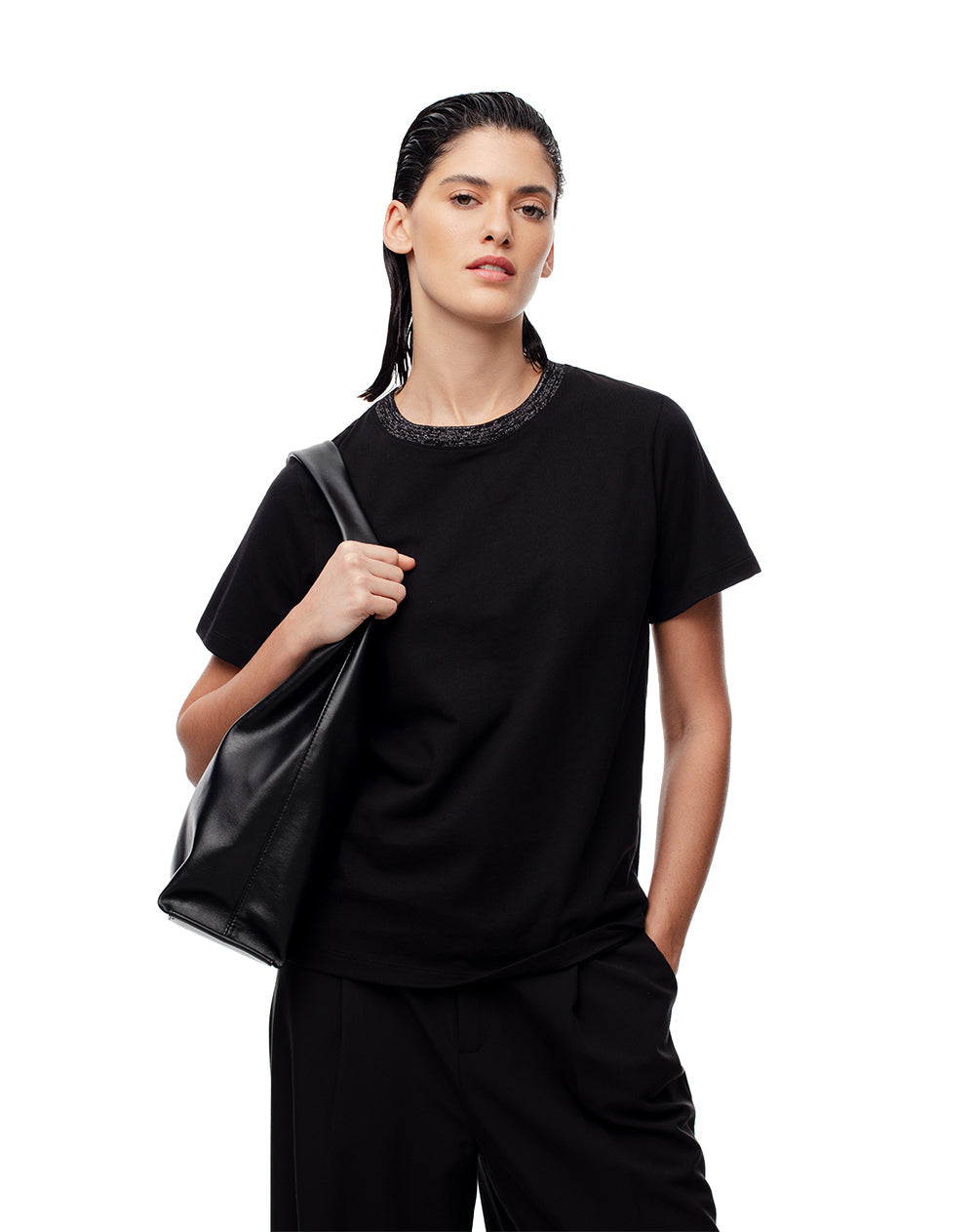 Pack x2 camiseta regular algodón negro + blanco mujer