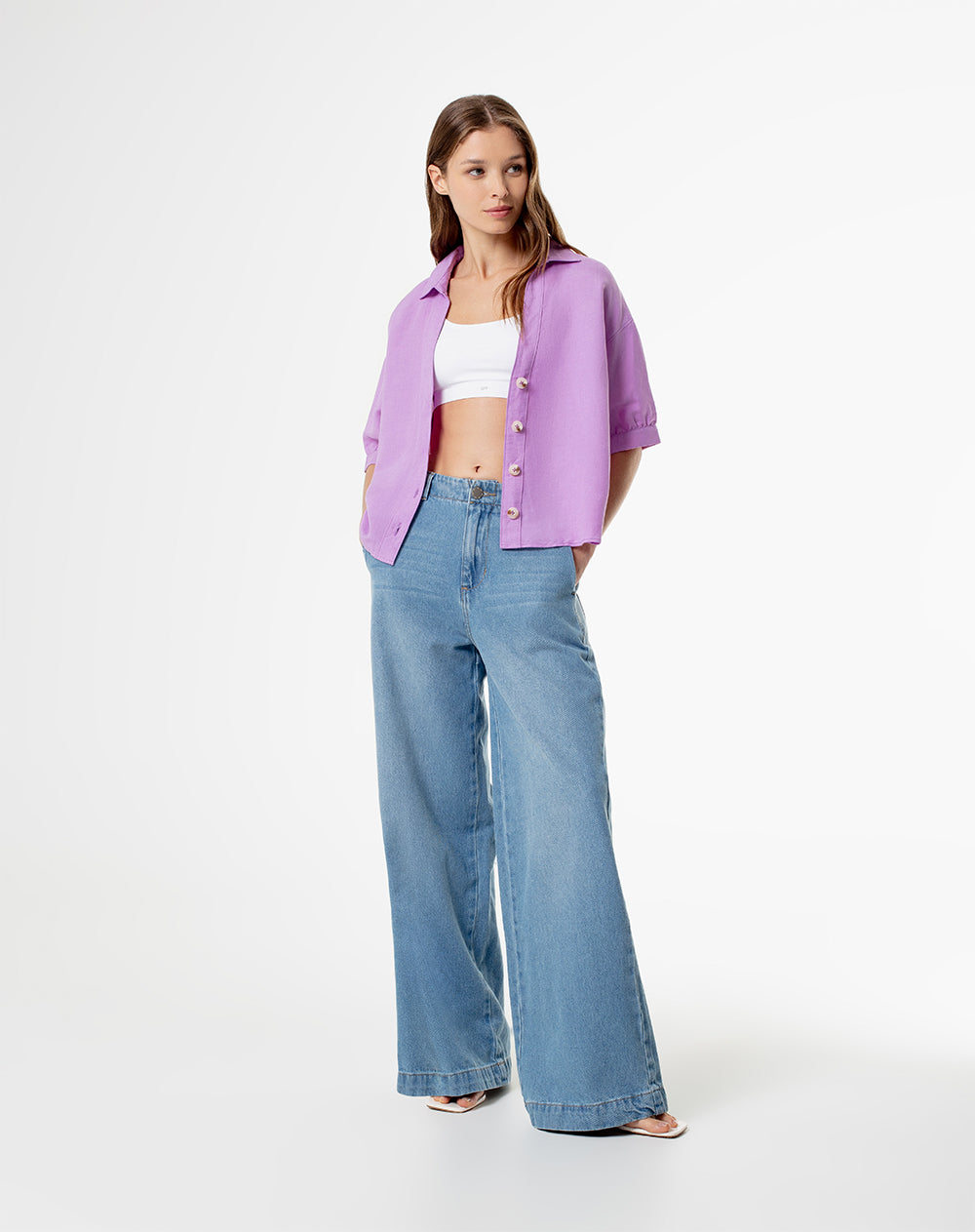 Camisa relaxed fit manga corta violeta