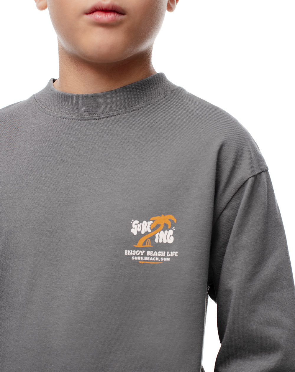 Camiseta regular fit manga larga gris