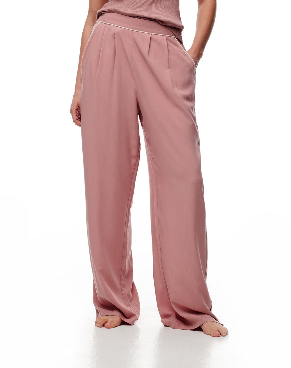 Pantalón regular fit tiro alto malva