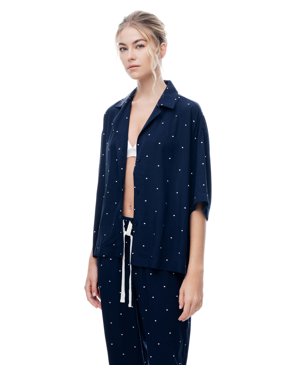 Camisa regular manga corta azul estampado mujer