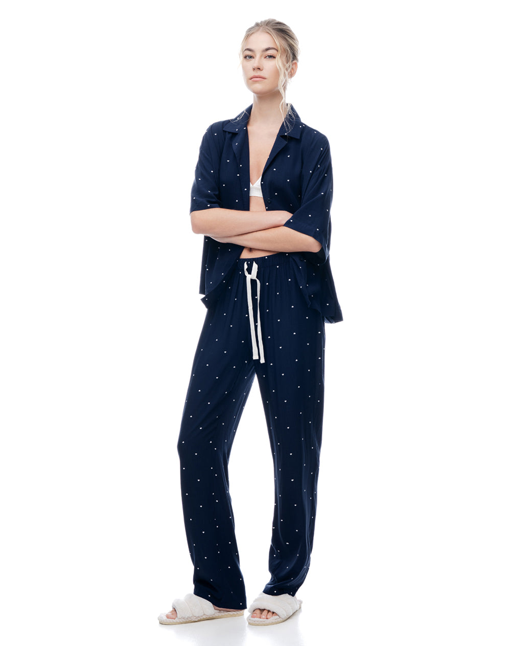 Camisa regular manga corta azul estampado mujer