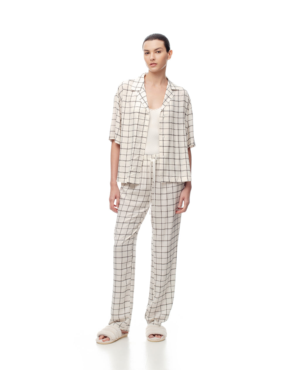Camisa relax manga corta estampada mujer