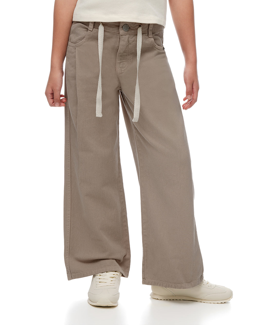 Pantalón loose tiro medio algodón café niña