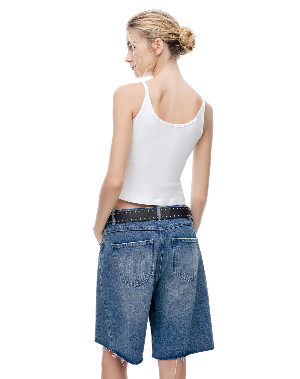 Camiseta manga sisa slim rib algodón blanca mujer