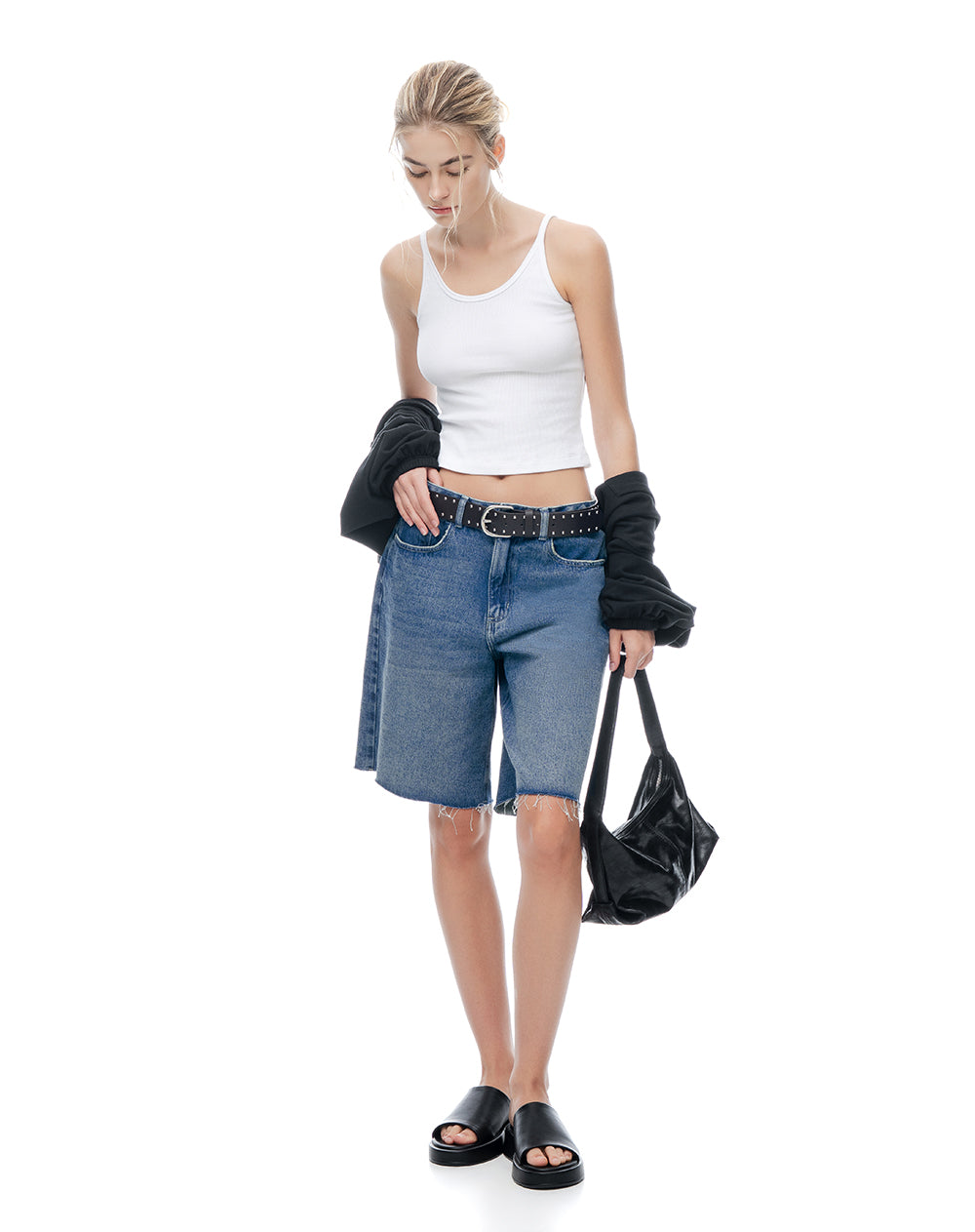 Camiseta manga sisa slim rib algodón blanca mujer