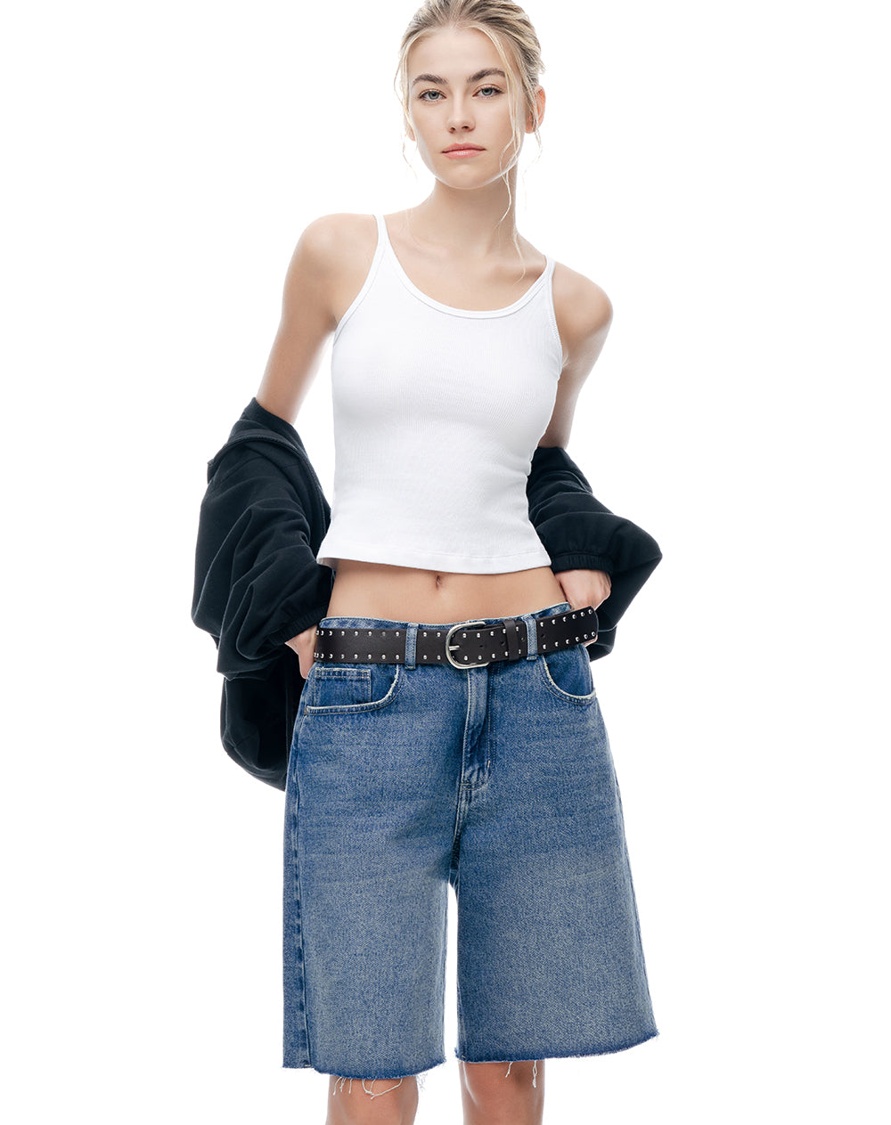 Camiseta manga sisa slim rib algodón blanca mujer