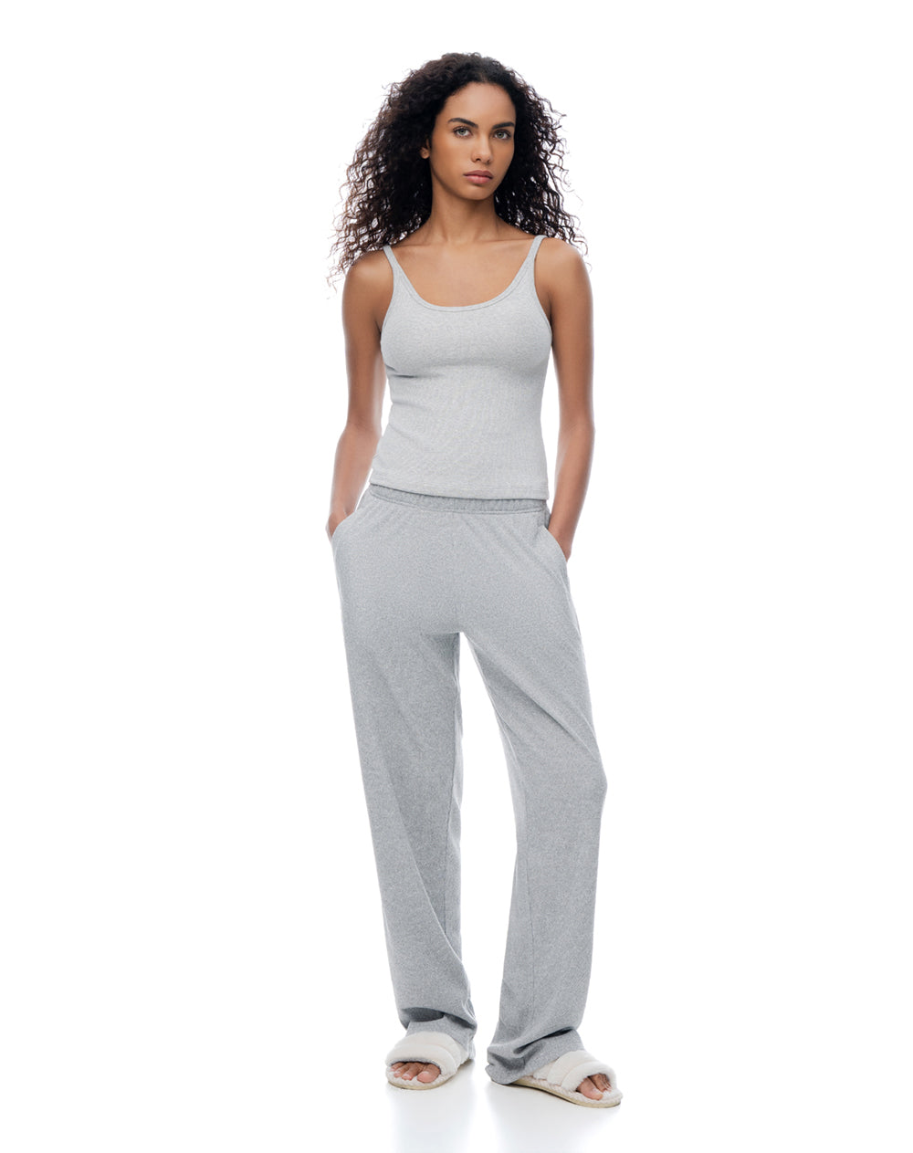 Camiseta manga sisa slim rib algodón gris mujer