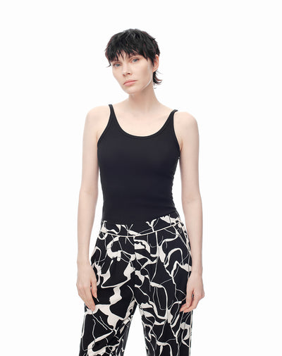 Camiseta manga sisa slim rib algodón negra mujer