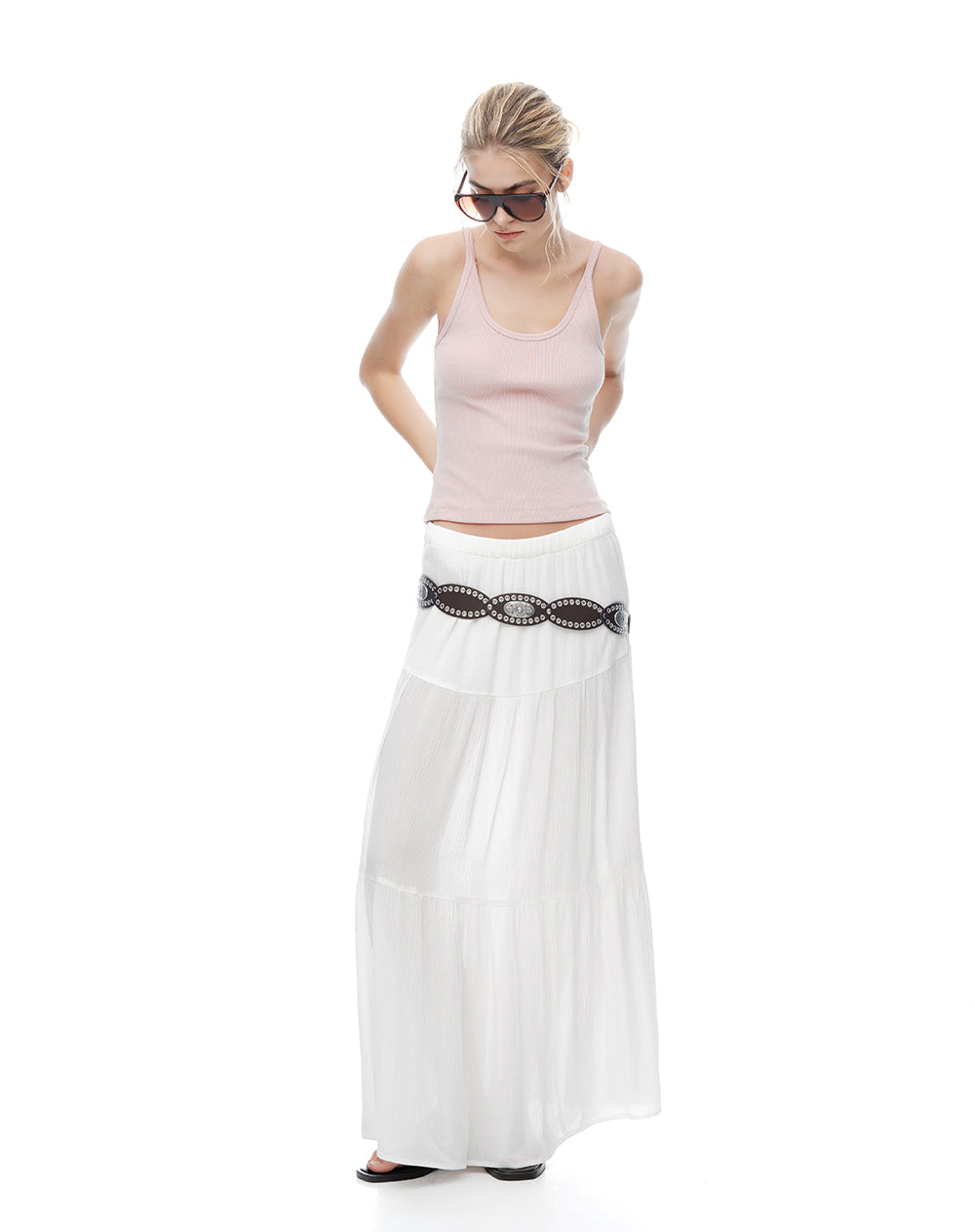Camiseta manga sisa slim rib algodón rosa mujer