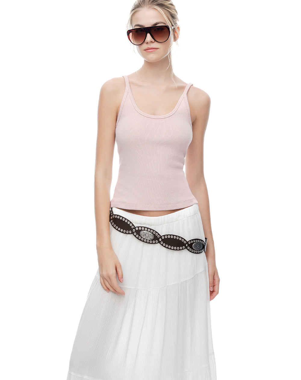 Camiseta manga sisa slim rib algodón rosa mujer