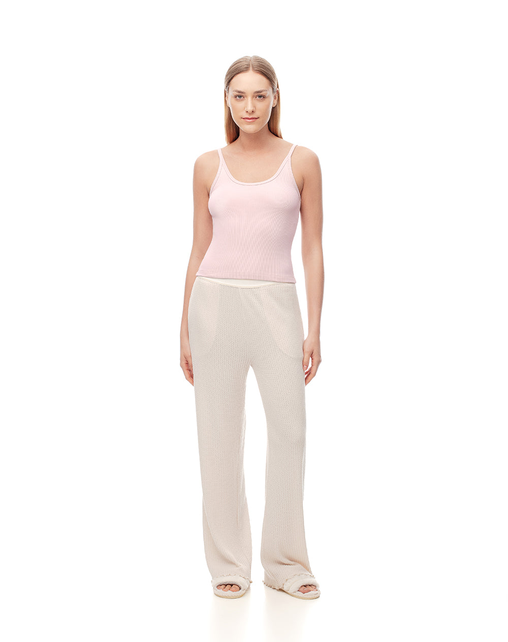 Camiseta manga sisa slim rib algodón rosa mujer