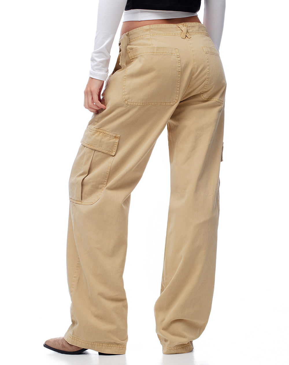 Pantalón cargo tiro bajo algodón caqui mujer